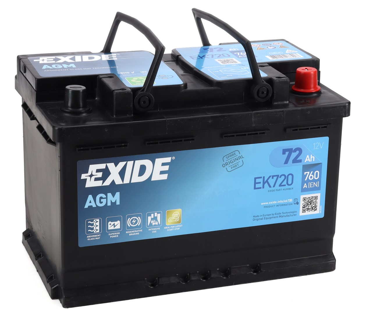 Akumulators EXIDE START-STOP AGM EK720 12V 72Ah 760A(EN) 278x175x190 0/1